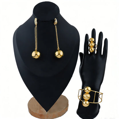 Dubai Earrings Bracelet and Ring Jewelry Set Ball Design African Weddings Cuff Bracelet Ring Earrings 3PCS