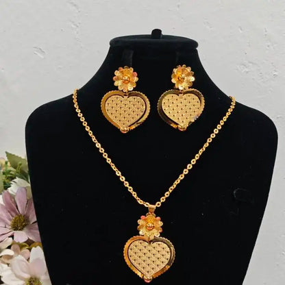 African Gold Color Women Necklace and Earrings Trend Dubai Flower Hollow Out Jewelry Set Gift For Party Wedding Daily Accessorie