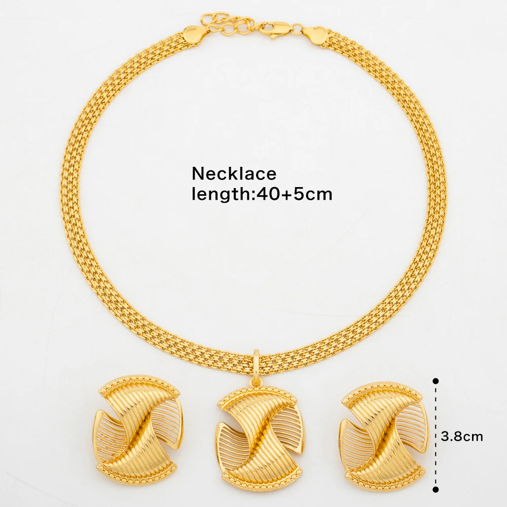 Dubai Earrings and Pendant Necklace Jewelry Set for Party African Clip Earrings and Necklace Gold Plated Jewelry Set Accessories