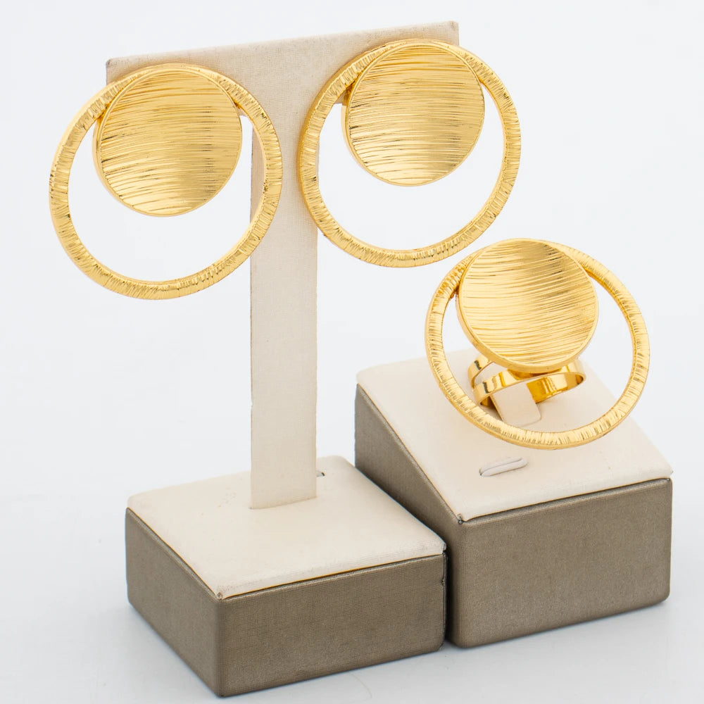 Fashion Earrings and Ring Jewelry Set for Women 18k Gold Color Clip Earrings Finger Ring Set for Engagement Party Accessories