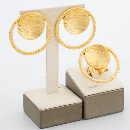 Fashion Earrings and Ring Jewelry Set for Women 18k Gold Color Clip Earrings Finger Ring Set for Engagement Party Accessories