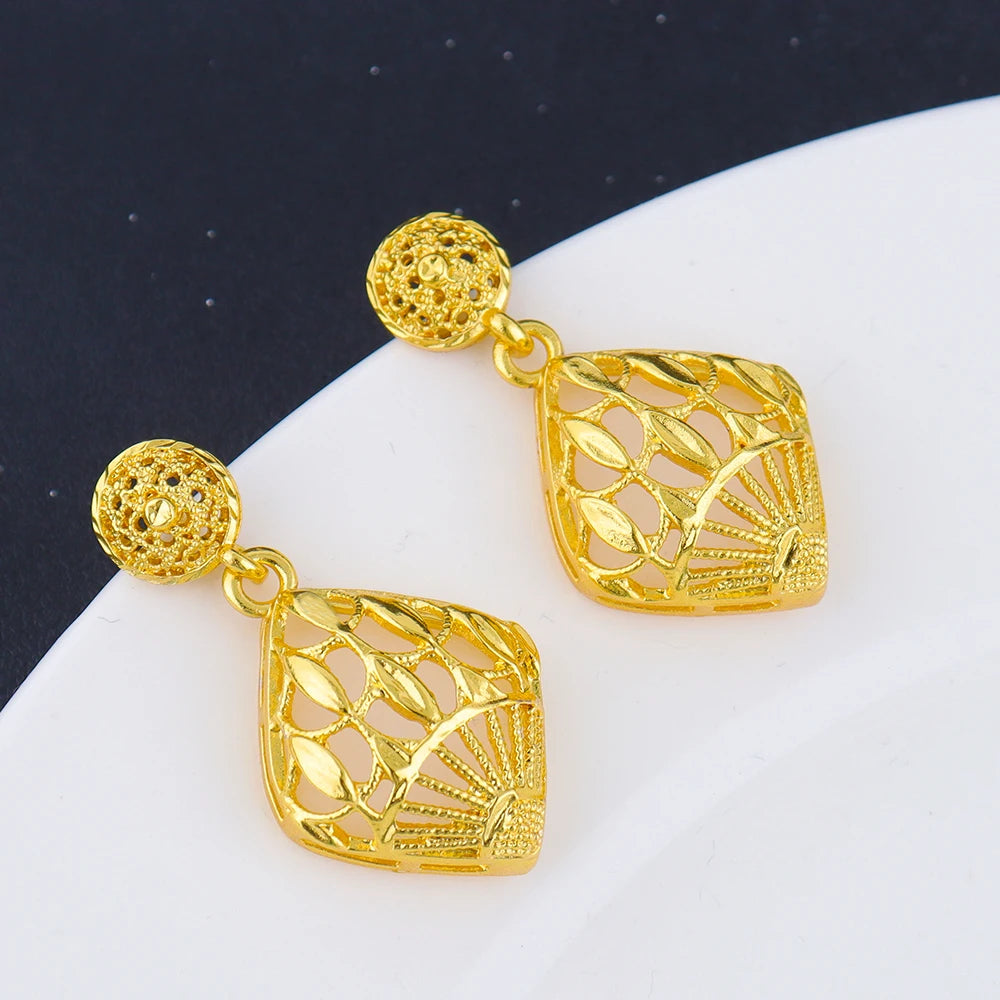 Fashion Gold Color Jewelry for Women Necklace Earrings Set Party Accessories Dubai India Africa Nigerian Bridal Gift