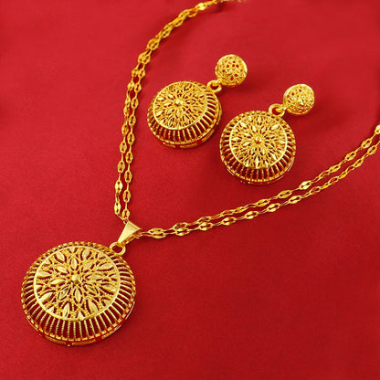 Gold Color Light Luxury Big Round Necklace Earrings Set for Women Tassels Gold Plated Jewelry Party Wedding Gift Accessoires