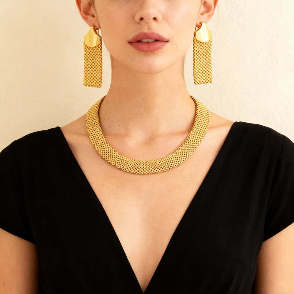 18k Gold Plated Jewelry Set for Women Luxury Wedding Italian Jewellery Bride Necklace Earring Bracelet African Jewelry Accessory