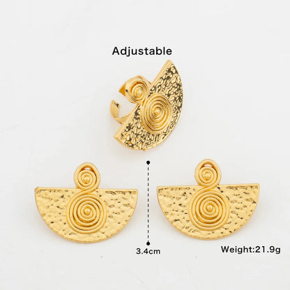 Gold Color Earrings with Ring Jewelry Set for Ladies African Weddings Clip Earrings and Cocktail Ring 2Pcs Set for Daily Wear