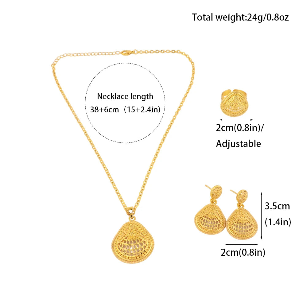 YM Gold-plated Women Jewelry Set India Dubai Earrings Ring Necklace Nigeria Gold Color Hollow  Jewelry Apply to Wedding Mother's