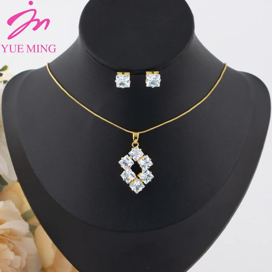 Delicate Brilliant Zirconia Earrings Necklace for Women France Italy Charm Bridal Wedding Jewelry Set Stage Wearing Accessories