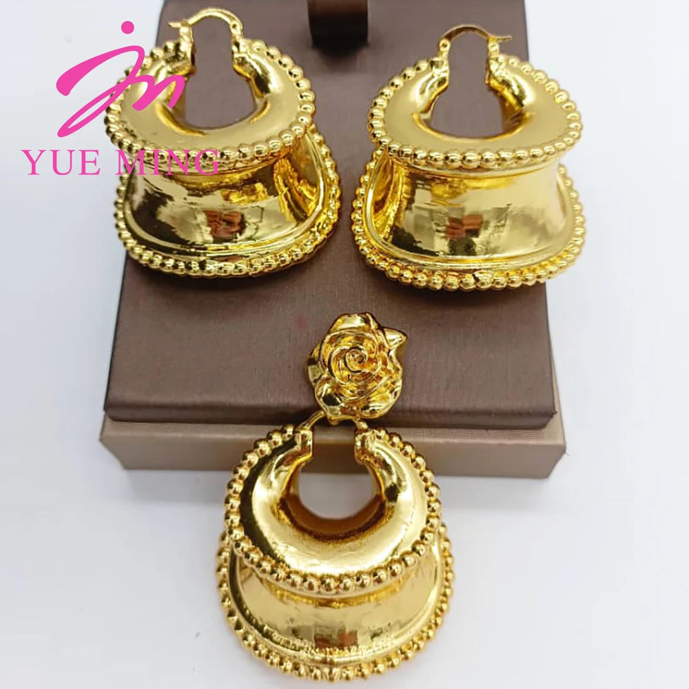 YM Pendant Bold Earrings for Women Dubai 18K Gold Plated Copper Jewelry Sets Africa Luxury Party Wedding Gift Jewelry Accessary - YUEMING JEWELRY