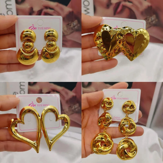 4Pairs Heart Shape Earrings for Women African Gold Color Stud Earrings Weddings Bridal Luxury Ear Accessories Party Jewelry Set