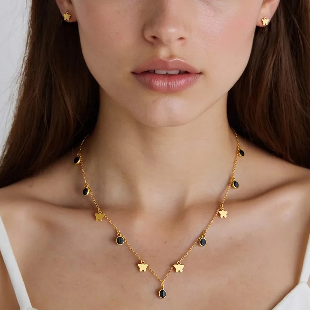 316L Stainless Steel Geometric Colorful Crystal Zirconia Pendant Necklace For Women Fashion Neck Chain Aesthetic Jewelry Gift