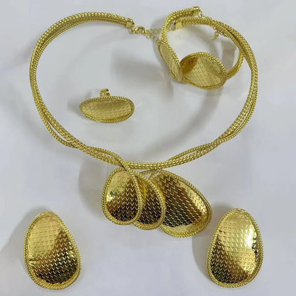 18k Gold Color Jewelry Set for Engagement African Pendant Necklace and Earrings Cuff Bracelet Ring Set for Women Jewelry Gifts