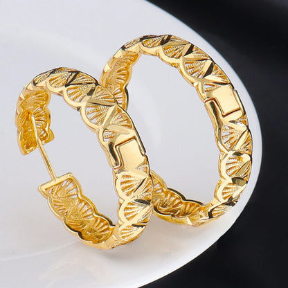 18k Golden Earrings Middle East hollowed-out Design Earrings For Women Wedding Birthday Proluxe Fine Jewelry Gifts