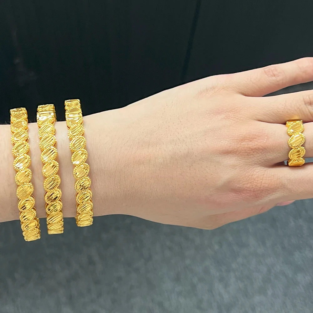 bohemian bracelet gold dubai 24k Women's Retro Simple Gold Color Metal Bracelets Girly Charm Fashion Jewelry Wedding Gift