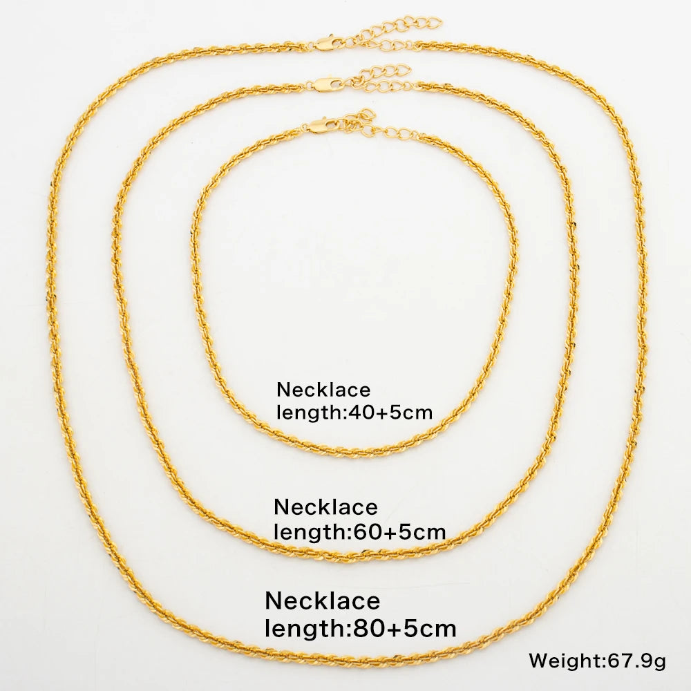 African 18k Gold Color Necklace for Women Exquisite Choker Party Medium Length Necklace Weddings Long Chain Jewelry Set Gifts