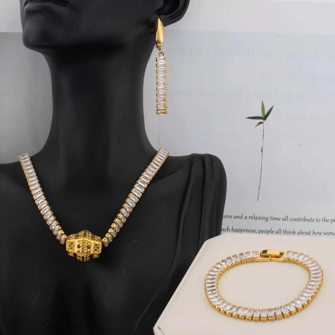 3Pcs France Sparkling Earring, Necklace & Bracelet Jewelry Set for Women, Wedding Bride Gift for Women’s Day Party