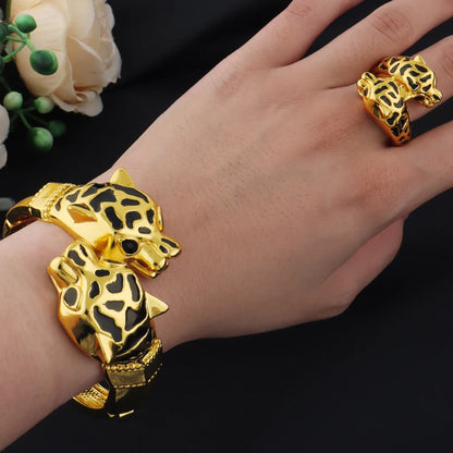 Gold Color Leopard Bangles Ring High Quality Fashion Animal Jewelry For Women Girl Party Jewelry Accessories Wholesale