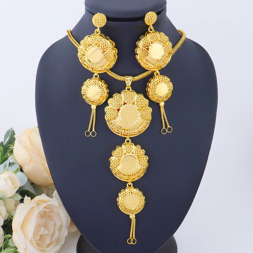 Dubai Tassel Jewelry Sets for Women, Stainless Steel Luxury Necklace Earrings Set, Party Wedding Gift jewellery woman