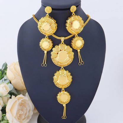 Dubai Tassel Jewelry Sets for Women, Stainless Steel Luxury Necklace Earrings Set, Party Wedding Gift jewellery woman