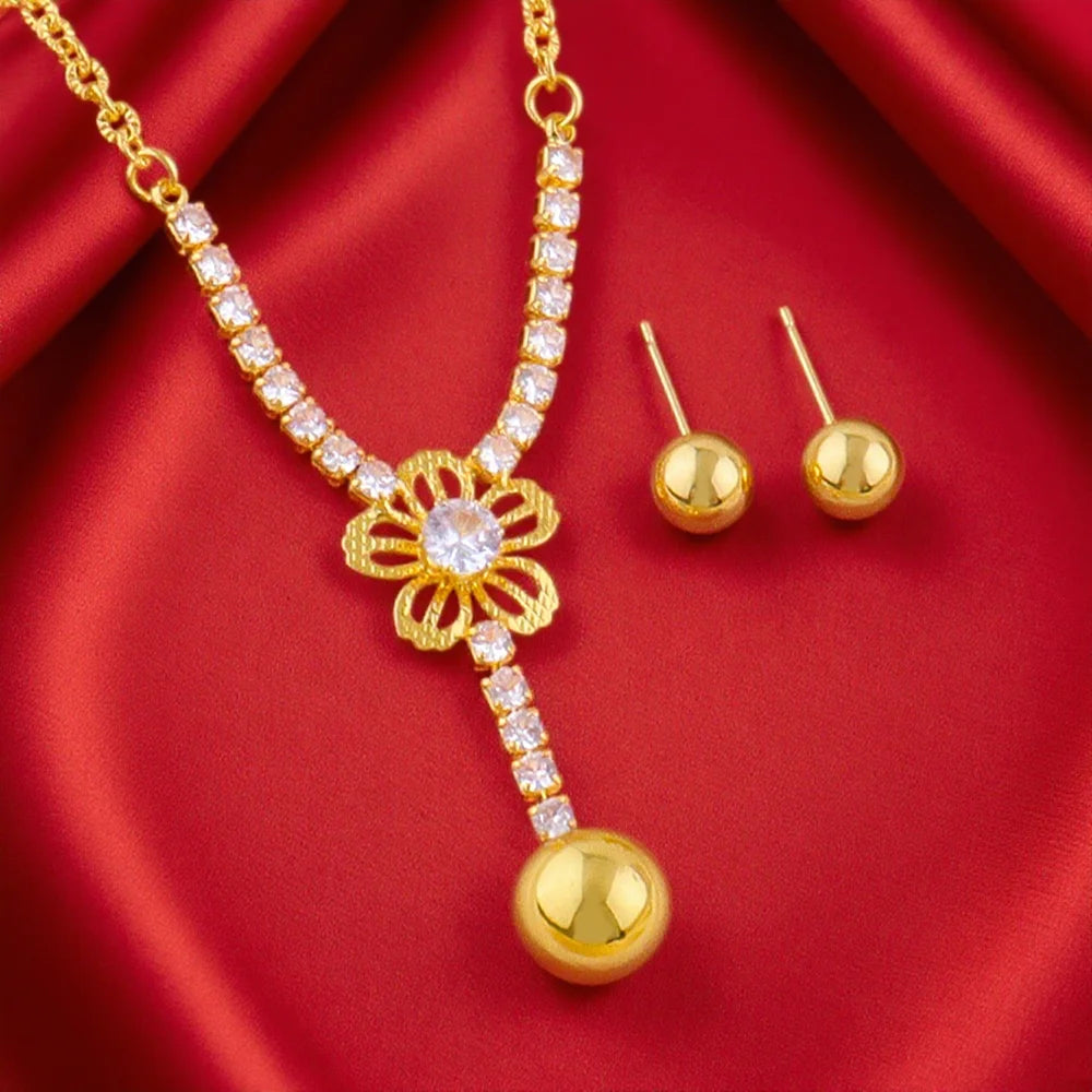 Full of Rhinestones 18K Gold Plated Stainless Steel Earrings Necklace New Trendy Zircon Jewelry Simple Wedding Jewelry