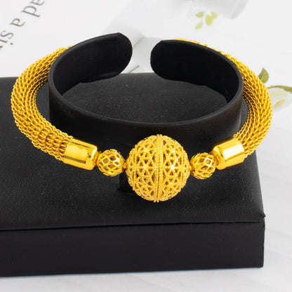 Women Charm Adjustable Bracelet Dubai Round Bead Bangle African Hollow Out Bangle Jewelry Gift For Party Mother's Day Wedding