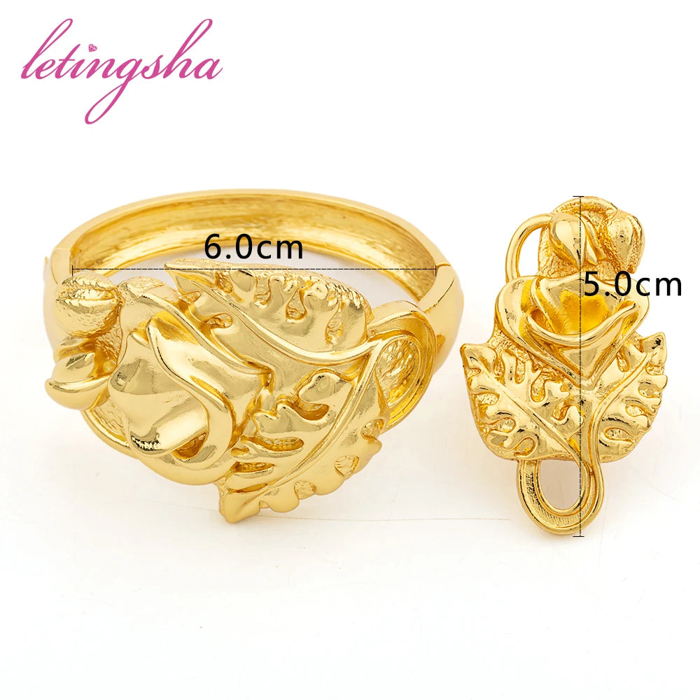 Fashion Women Copper Cuff Bracelets Jewelry Ladies Hoop Large Italian Bangle Rings Set for Women Luxury Gold Color Party Gifts