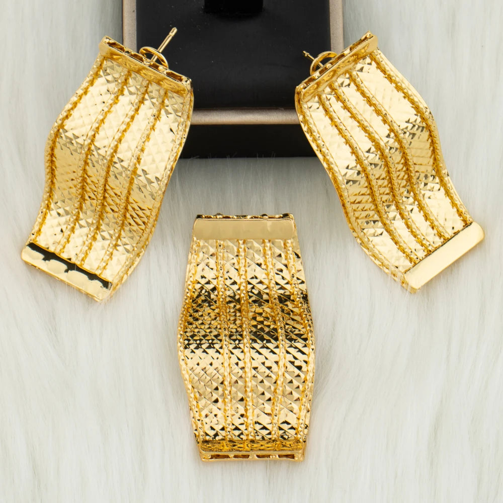 Dubai Jewelry Set Ring Bracelet Women Necklace Earrings Nigeria African New Fashion Gold Plated Bride Jewelry Wedding Party Gift