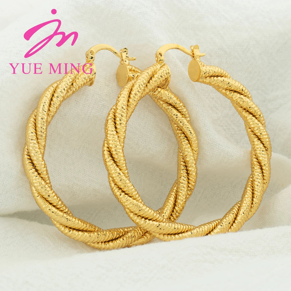 YM Gold Plated Hoop Earrings For Women Men 60MM Copper Circle Round Sliver Color Ear Wedding Gift Jewelry Accessory Daily Wear - YUEMING JEWELRY