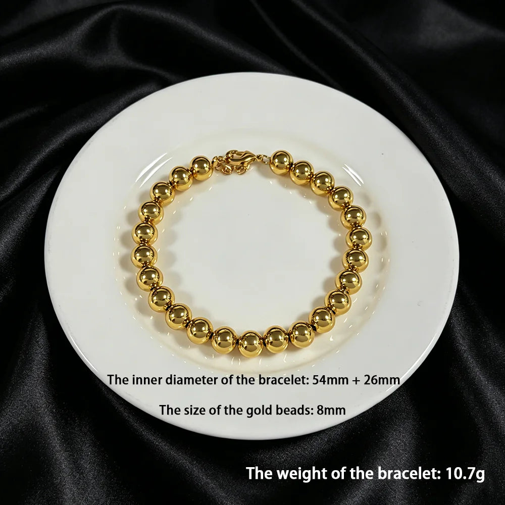 Stainless Steel Beads Bracelets Woman Gold Plated Beaded Bracelet Waterproof Jewelry Daily Wear Party Holiday Jewelry Gifts