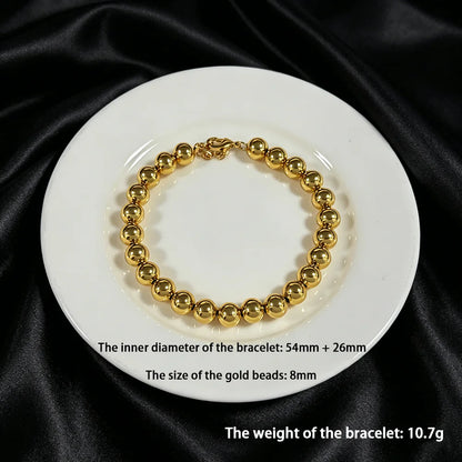 Stainless Steel Beads Bracelets Woman Gold Plated Beaded Bracelet Waterproof Jewelry Daily Wear Party Holiday Jewelry Gifts