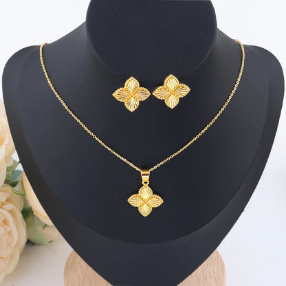 Color Lucky Clover Pendant Necklace & Earrings Set for Women, Fine Stainless Steel Jewelry Gift for Wedding Party, Eleg