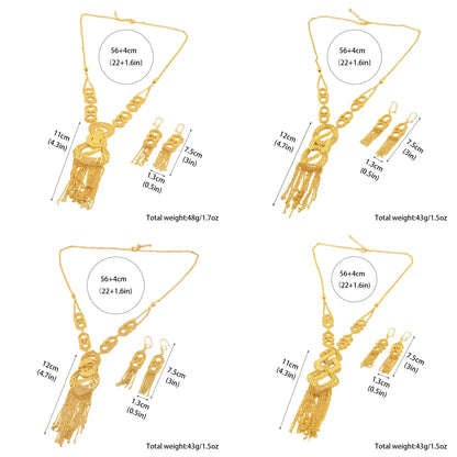 Luxury Arabic Gold Wedding Jewelry Set 24k Gold Plated Dubai Bridal Necklace Earrings Oman Women Vintage Jewelrys Gift For Mom