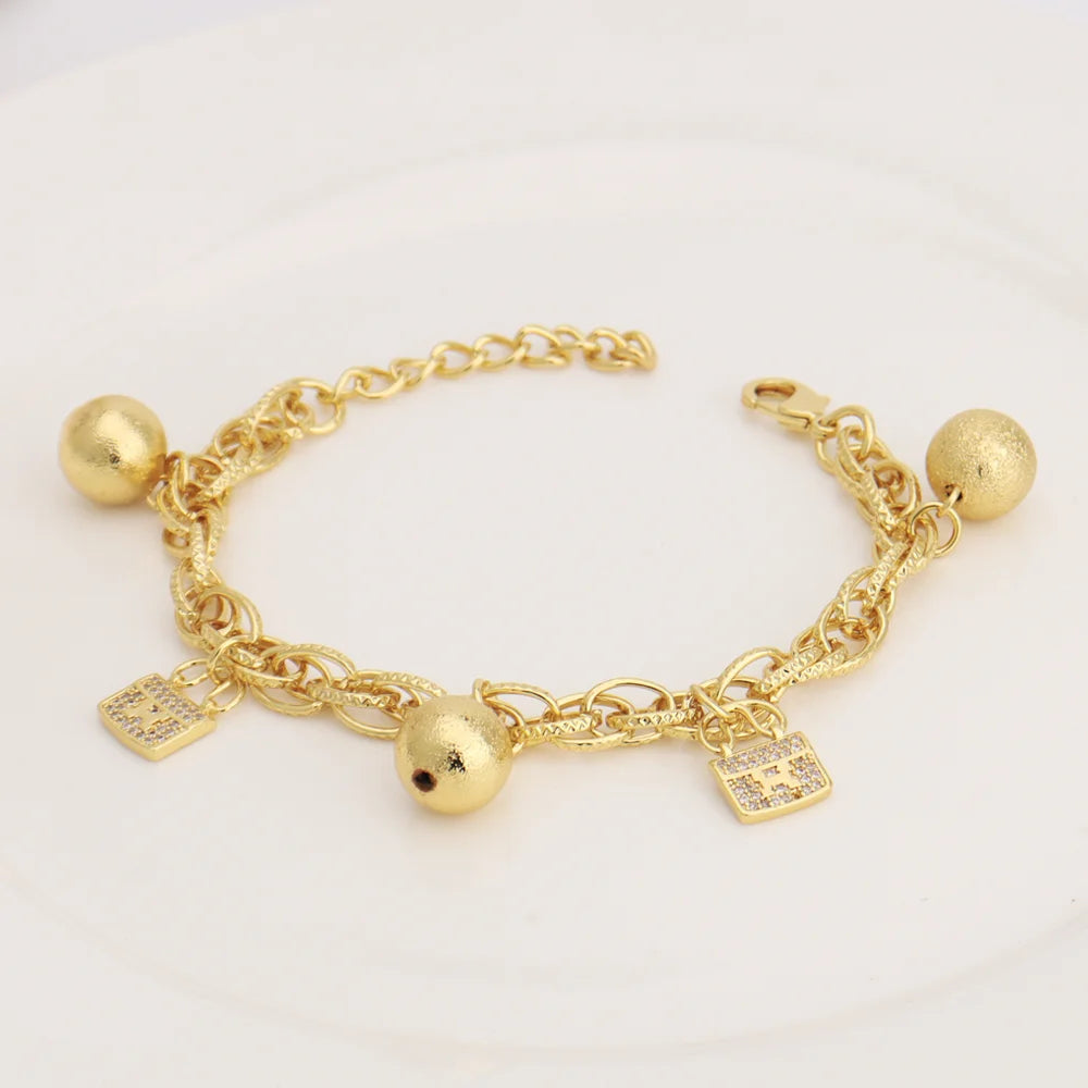 Stainless Steel Hollow Chain Bracelet Women Personalized Charm Jewelry Earrings Set Rust Proof Bangle Gift**