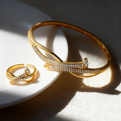 luxury jewelry accessories shine crystal design cocktail bracelet bangle ring bride weddings High Temperament  jewelry sets