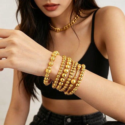 Stainless Steel Beads Bracelets Woman Gold Plated Beaded Bracelet Waterproof Jewelry Daily Wear Party Holiday Jewelry Gifts