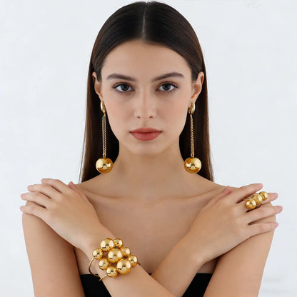 fashion gold plated jewelry accessories female simple stainless steel bead earrings bracelet rings jewelry Elegant Gifts