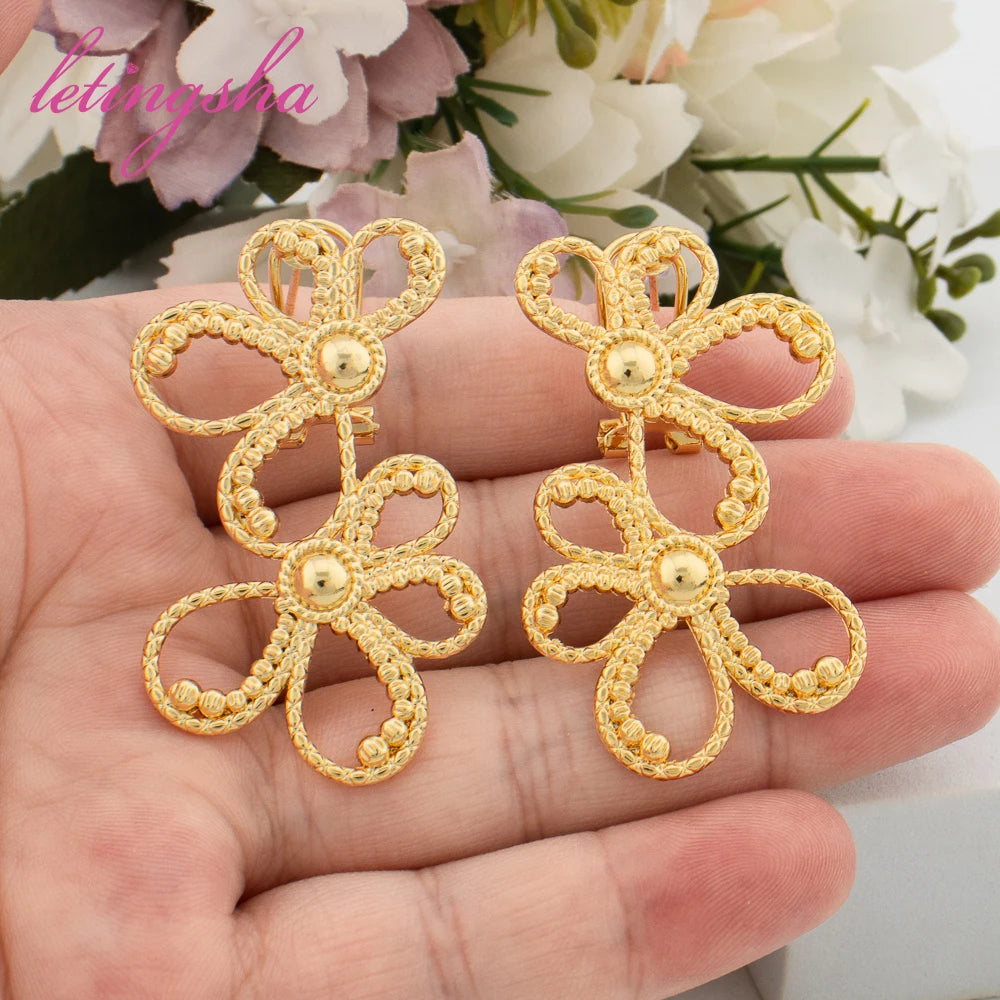 Fashion Bow Earrings Ring Set for Women Newest Statement Jewelry Set African Dubai Luxury 18K Gold Plated Jewelry Set Party Gift