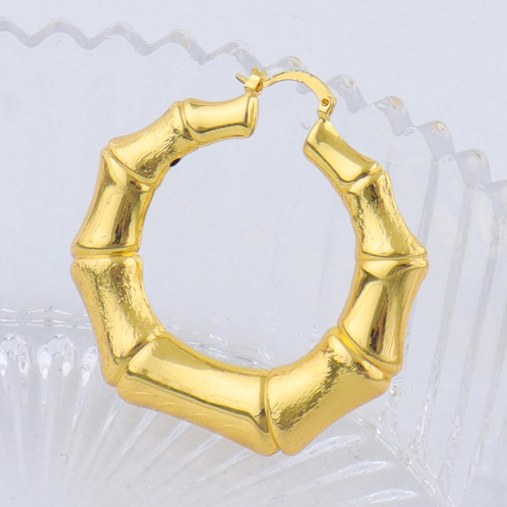 Stainless Steel Bamboo Joint Earrings Fashion Golden Plated Geometric Women's Earrings Engagement Wedding Jewelry Gifts