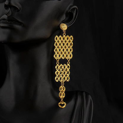 Dubai Gold-Plated Jewelry Statement Earrings for Women with Openwork Design, Suitable for Everyday Wear, Hypoallergenic, and Wat