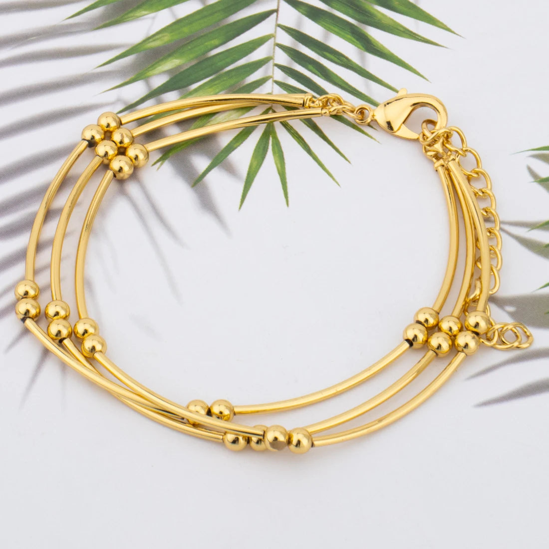 Stainless Steel Gold Color Beaded Round Necklace Earrings Bracelet Metal Multi Layer Jewelry For Women Party Waterproof Gift