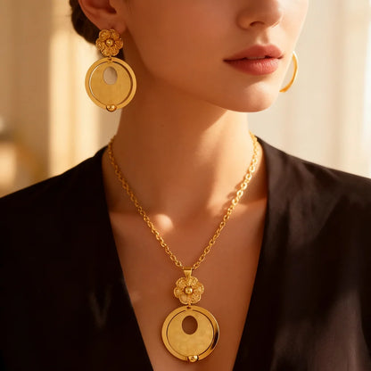 316L stainless steel gold color jewelry set Fashion Personality Simple Punk Retro Hip-hop High Temperament necklaces earrings