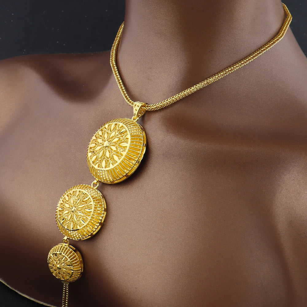Luxury Dubai Women Jewelry Sets Fashion Jewelry Earrings Necklace Gift For Wedding Indian Arabic Gold Plated Set For Party