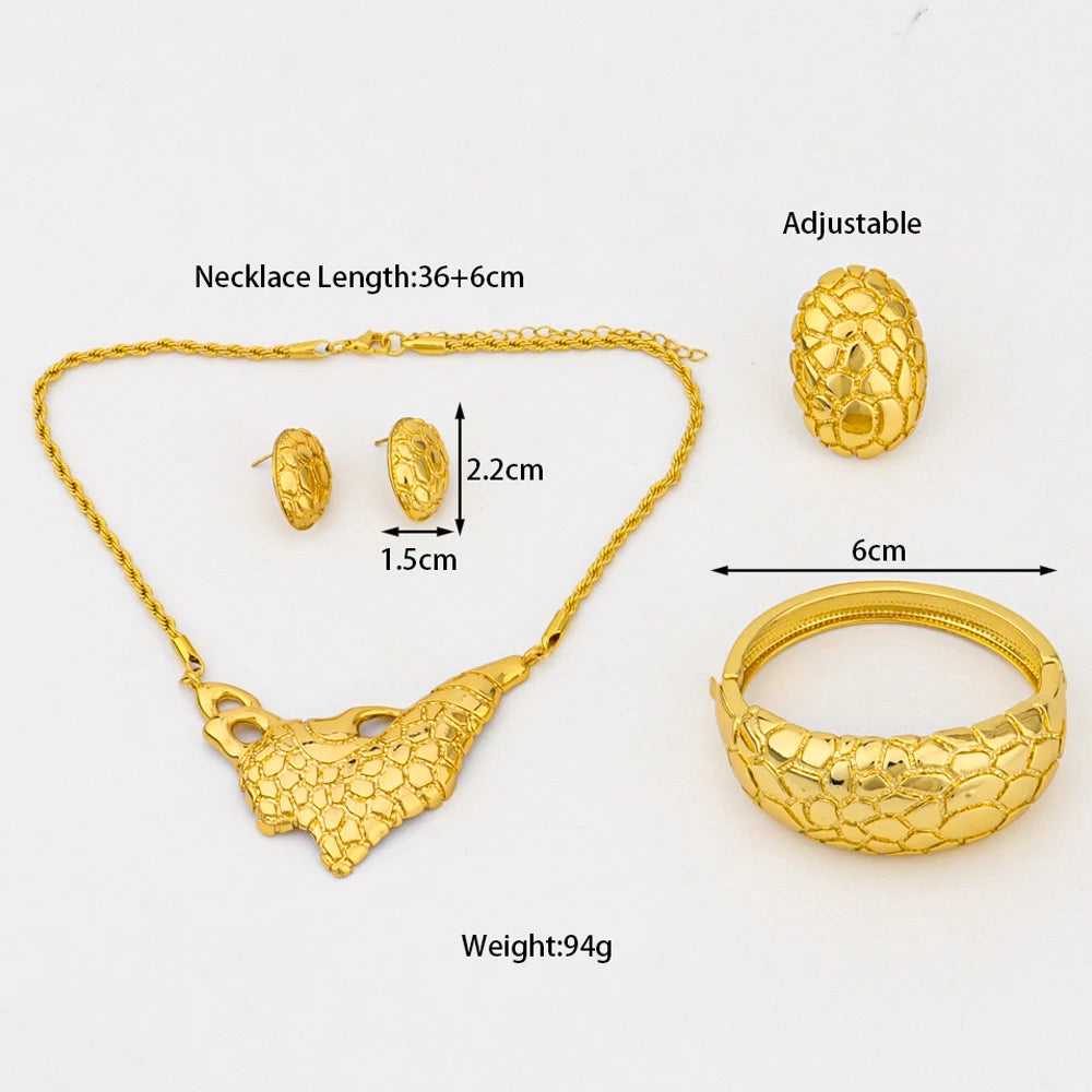 Dragon Pattern Necklace, Earrings, Ring & Bangle Set for African Woman, Luxury Gift for Women’s Day, Exquisite Jewelry