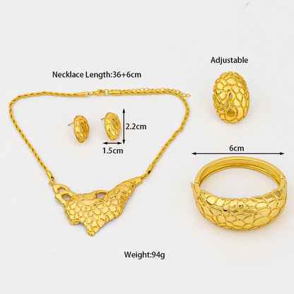 Dragon Pattern Necklace, Earrings, Ring & Bangle Set for African Woman, Luxury Gift for Women’s Day, Exquisite Jewelry