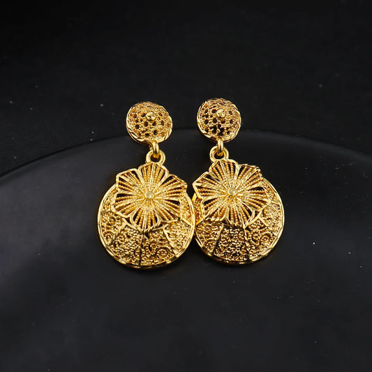 Dubai Bridal Tone Jewelry Set for Women, Mid-East Necklace Earrings, Indian Wedding Party Gift, Elegant Costume Charm