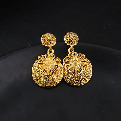 Elegant Dubai Bridal Gold-Tone Jewelry Set for Women Mid-East Necklace Earrings Indian Wedding Party Gift Costume Charm