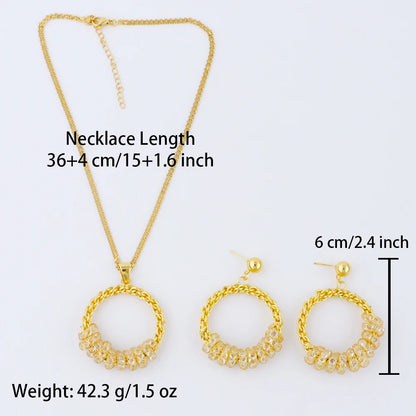 French Gold Plated Weaving Women's Jewelry Set - Necklace Chain Charms Earrings for Classic Daily Wear Date Party Wedding Gift