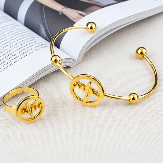 18k Gold Color Stainless Steel Bracelets Rings Adjustable Jewelry on Hand Couple Fashion Bangles Jewellery Accessories Gift
