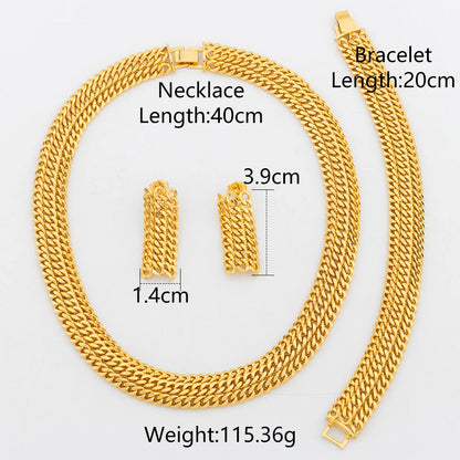 YM Jewelry Classic Dubai African Hot Sale Chains Set Wide Necklace Bracelet Earrings for Women Man Casual Daily Wear Gifts Party - YUEMING JEWELRY