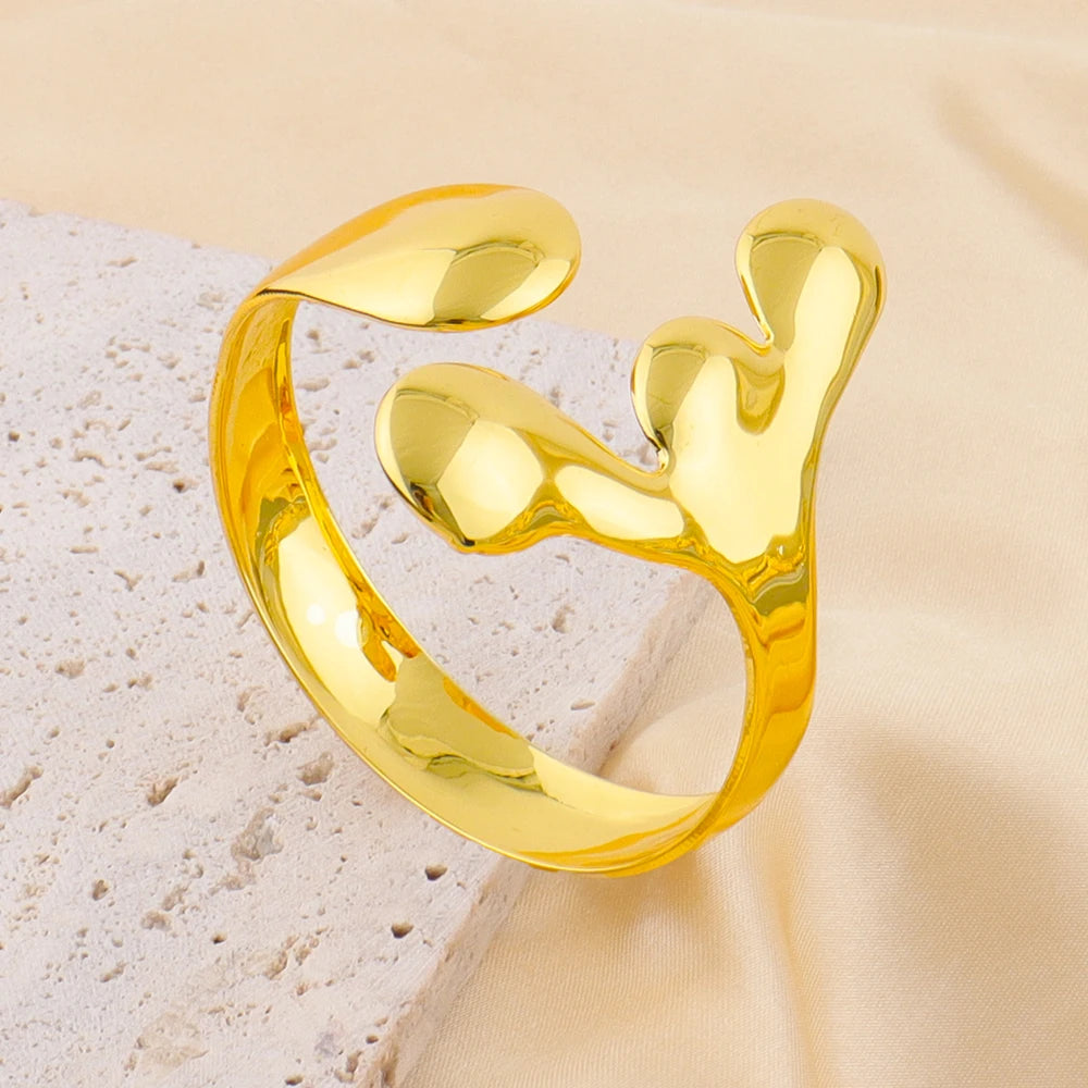 Saudi-African Gold-Tone Irregular Cuff Bangle Ring Jewelry Set for Bride, Dubai Nigerian Wedding jewellery woman accessory