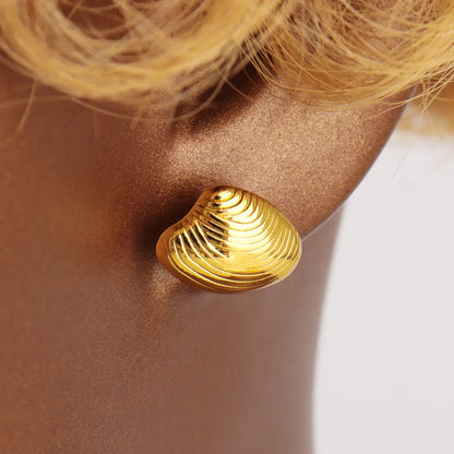 Nigeria Shell-Pendant Chain & Simple Earrings Set, Stainless Steel Necklace for Women, Party Wedding Easter Gift